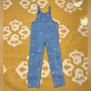 Mini Boden Denim Overalls with Embroidered Floral Accents